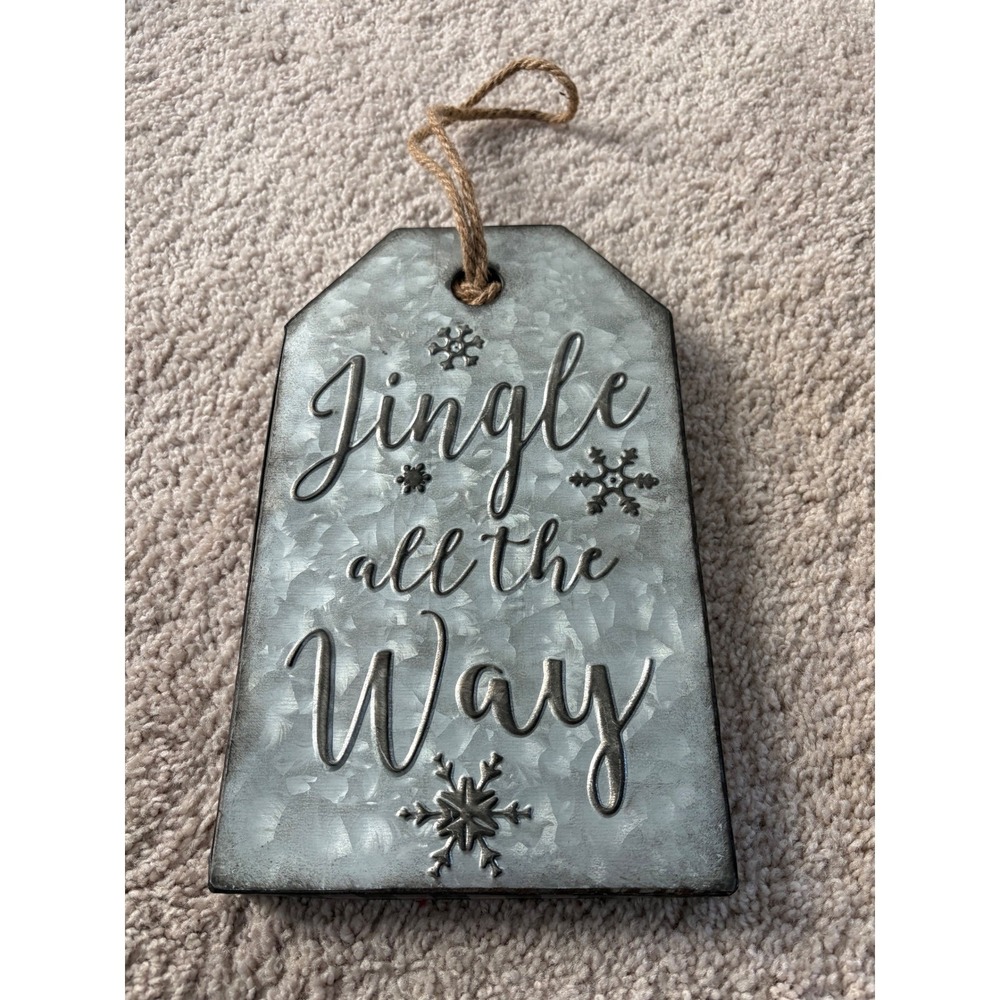 Metal Silver & Black Metal Distressed Jingle All‎ The Way Rustic Decor 12.25"